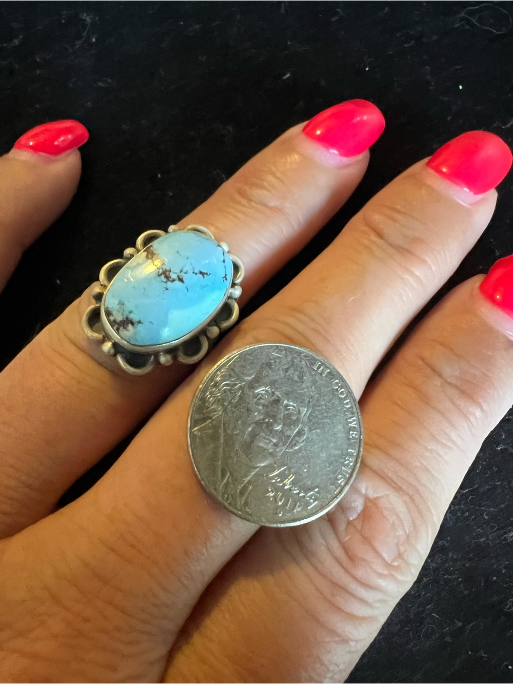 925 STERLING SILVER VINTAGE GOODEN HILLS TURQUOISE RING